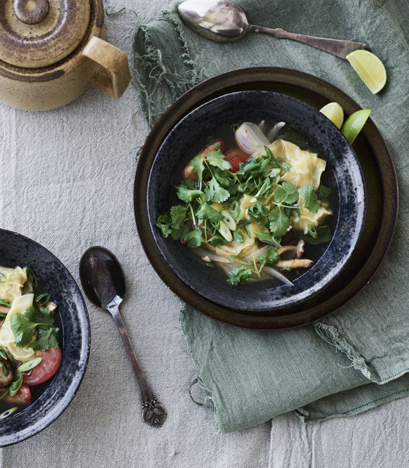 hot suppe med shiitake og wonton