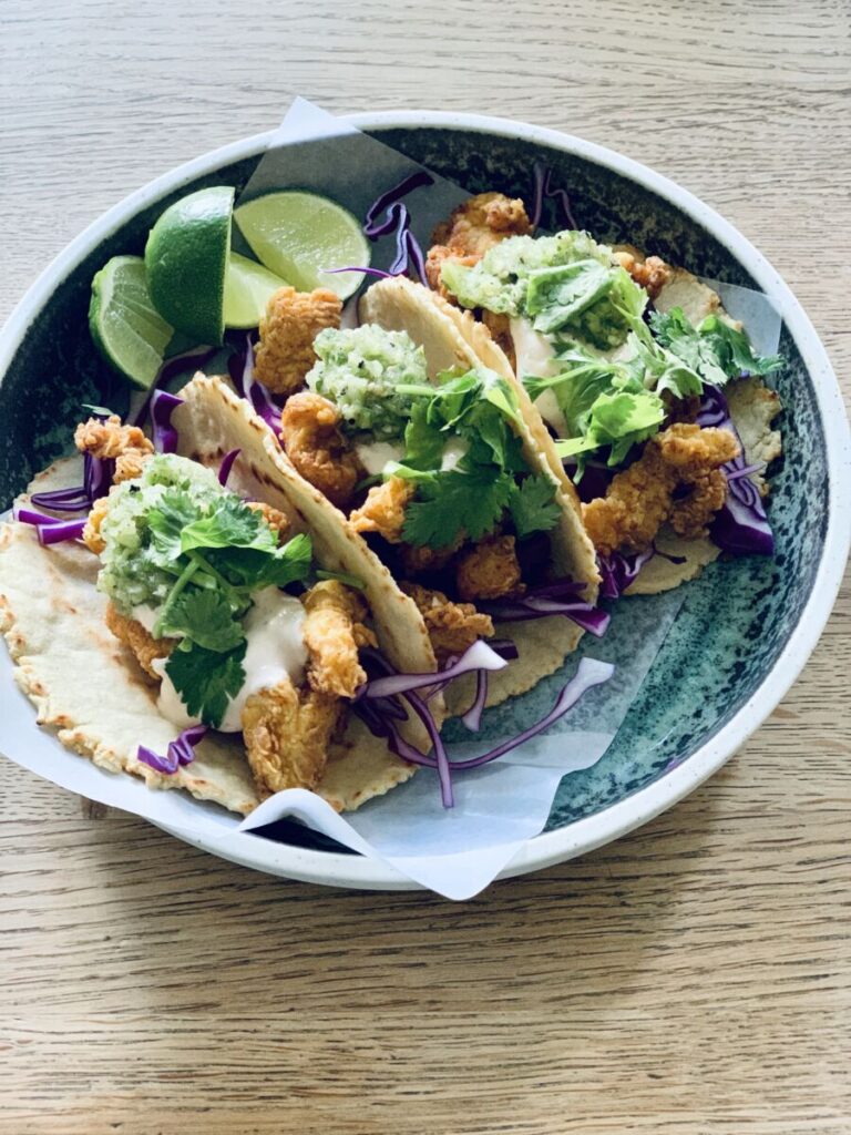 Popcorn chicken tacos • Louisa Lorang